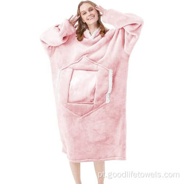 Macho confortável quente grossa sherpa capuz com cobertor vestível